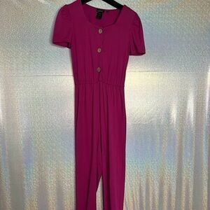 Rebel sugar girls jumpsuit one piece pink puff  shoulders wooden beads comfy